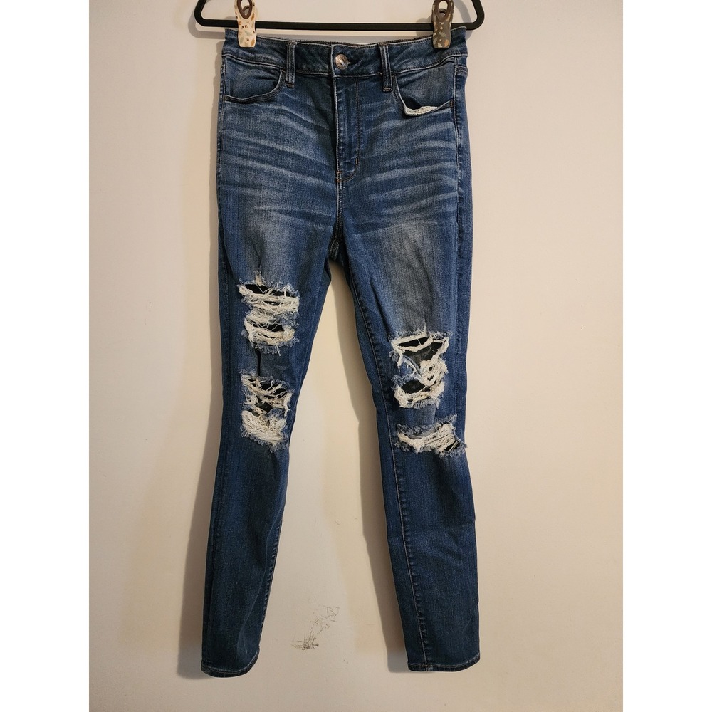 American Eagle Ne(x)t Level Stretch Distressed Skinny Jeans Dark Wash 14 Long
